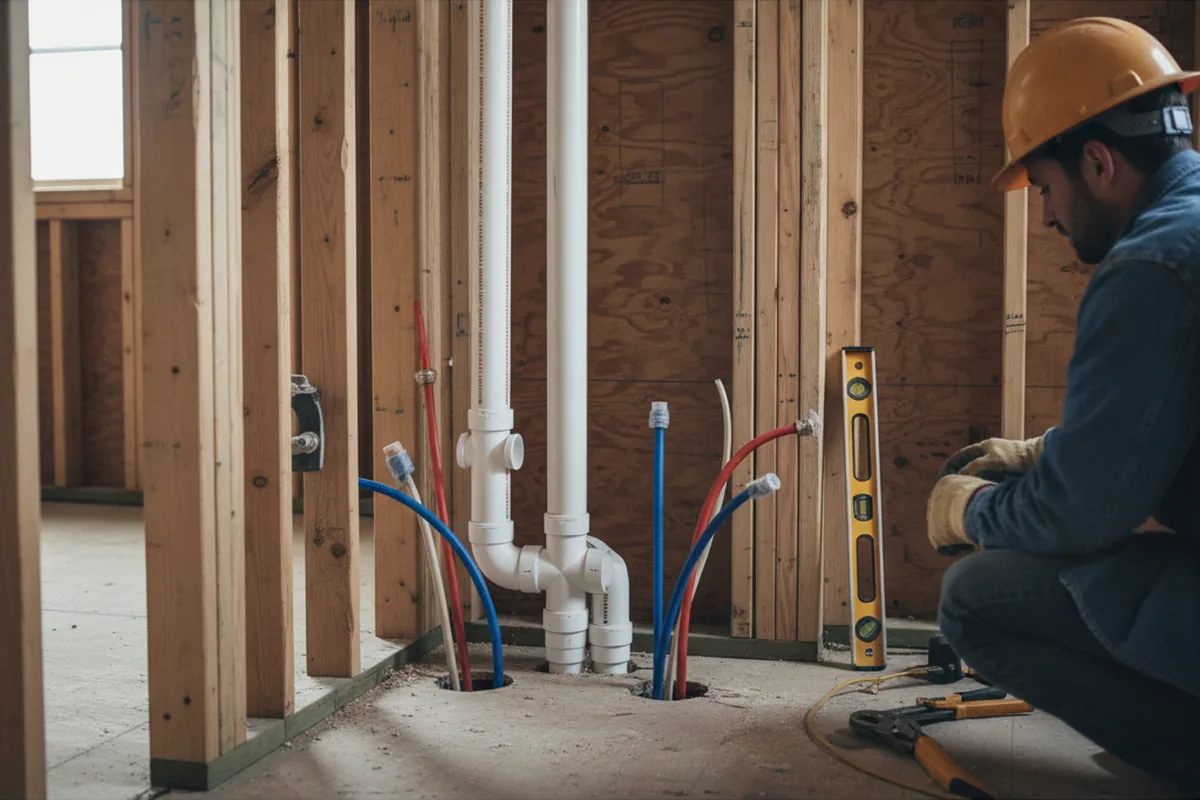 Drain and supply rough-in during Leak Detection in West Finley